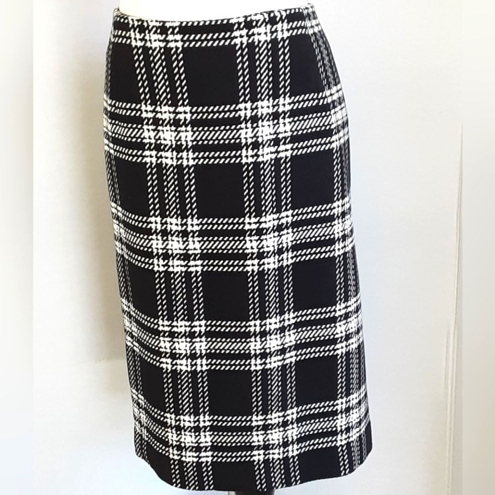 PLUS SZ 16W TALBOTS HOUNDSTOOTH Wool Blend Black White Pattern Pencil S…